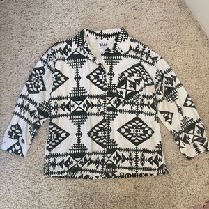 Women's Black and White Aztec Print Flannel Shacket Button Up Oversized One Size